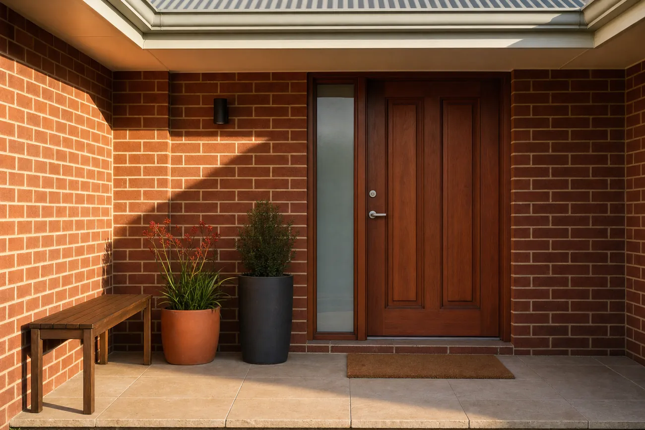 A tidy front porch and doorway, a welcoming entry